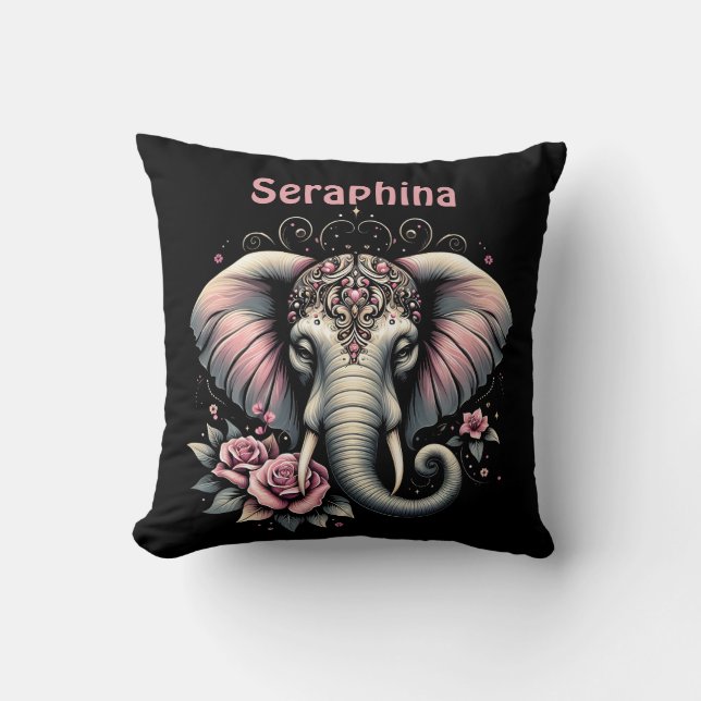 Olifant met elegante rozen illustratie kussen (Voorkant)