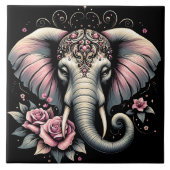 Olifant met elegante rozen illustratie tegeltje (Voorkant)