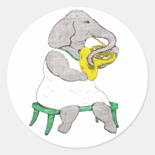 Olifant met Franse hoorn Ronde Sticker (Voorkant)
