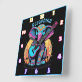 Olifant met gitaar bij zonsondergang vierkante klok (Hoek)