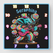 Olifant met gitaar in snoep wervelingen vierkante klok (Voorkant)