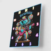 Olifant met gitaar in snoep wervelingen vierkante klok (Hoek)