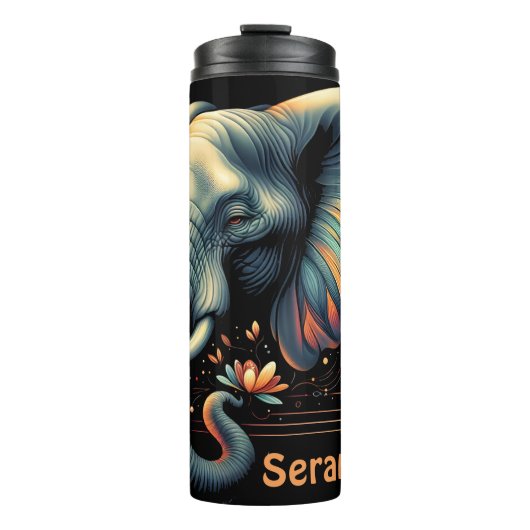 Olifant met gloeiende bloemenaccenten thermosbeker (Voorkant)