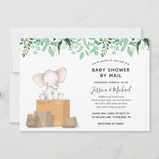 Olifant met groen Baby shower per post Kaart (Voorkant)