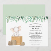 Olifant met groen Baby shower per post Kaart (Voorkant / Achterkant)