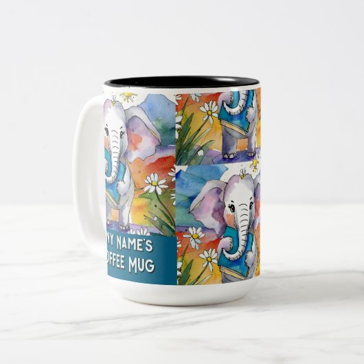 Olifant met het grote boek Two-Tone Coffee Mok (Voorkant links)