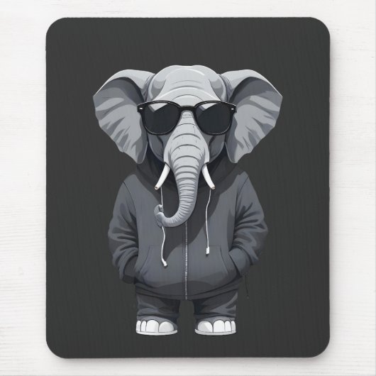 Olifant met hoodie Funny Cool Animal Vector Muismat (Voorkant)