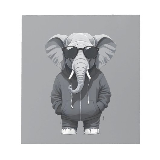 Olifant met hoodie Funny Cool Animal Vector Notitieblok (Voorkant)