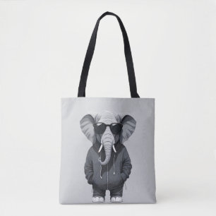 Olifant met hoodie Funny Cool Animal Vector Tote Bag