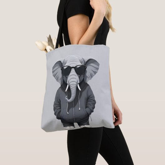 Olifant met hoodie Funny Cool Animal Vector Tote Bag (Dichtbij)