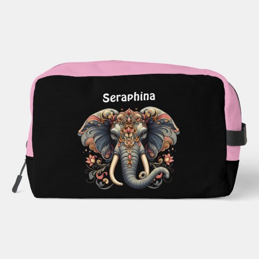 Olifant met ingewikkelde florale design toilettasje (Achterkant)