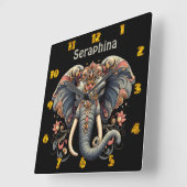 Olifant met ingewikkelde florale design vierkante klok (Hoek)