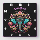 Olifant met juwelen bij carnaval vierkante klok (Voorkant)