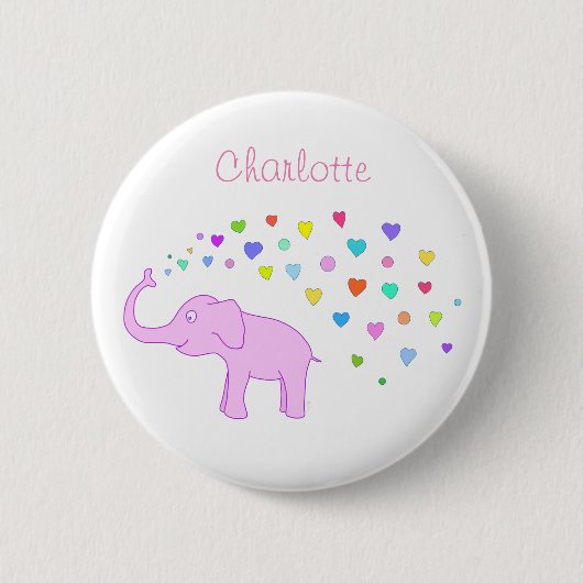 Olifant met kleurrijke harten ronde button 5,7 cm (Voorkant)