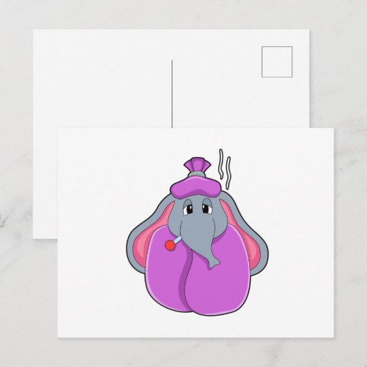 Olifant met koortsthermometer briefkaart (Voorkant / Achterkant)