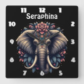 Olifant met levendige bloemenpatronen vierkante klok (Voorkant)