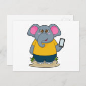 Olifant met mobiel briefkaart (Voorkant / Achterkant)