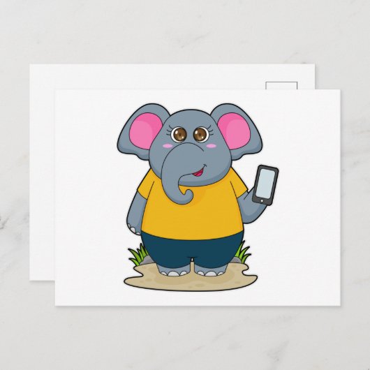 Olifant met mobiel briefkaart (Voorkant / Achterkant)