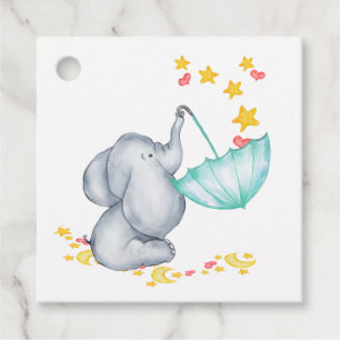 Olifant met Paraplu Schattige Neutraal Baby shower Bedankjes Labels