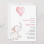 Olifant met Roze Ballon Baby shower Invitation Kaart (Voorkant)