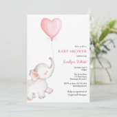 Olifant met Roze Ballon Baby shower Invitation Kaart (Staand voorkant)