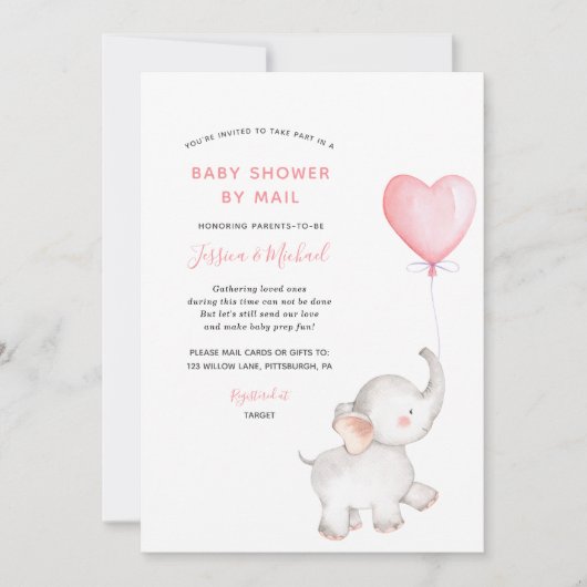 Olifant met roze ballon Baby shower per post Kaart (Voorkant)