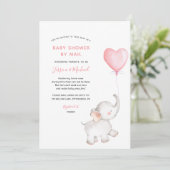 Olifant met roze ballon Baby shower per post Kaart (Staand voorkant)