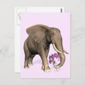 olifant met roze orchidee briefkaart (Voorkant / Achterkant)