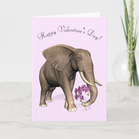 Olifant met roze orchidee feestdagen kaart (Voorkant)