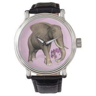 olifant met roze orchidee horloge