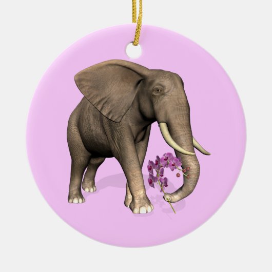olifant met roze orchidee keramisch ornament (Voorkant)