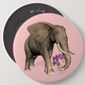 olifant met roze orchidee ronde button 6,0 cm (Voorkant /achterkant)