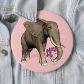 olifant met roze orchidee ronde button 6,0 cm (In situ)