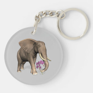 olifant met roze orchidee sleutelhanger