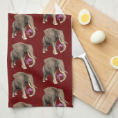 olifant met roze orchidee theedoek (Quarter Fold)
