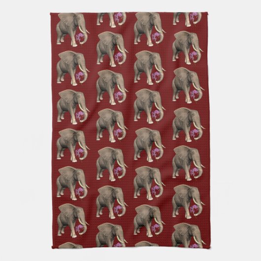 olifant met roze orchidee theedoek (Verticaal)