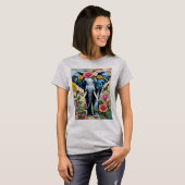 Olifant Met Rozen En Libellen Patchwork T-shirt (Voorkant volledig)