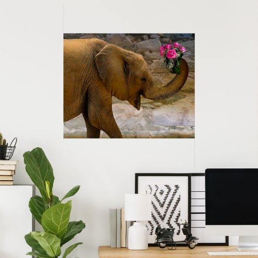 Olifant met Rozen Poster (Thuiskantoor)