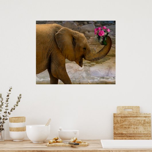 Olifant met Rozen Poster (Keuken)