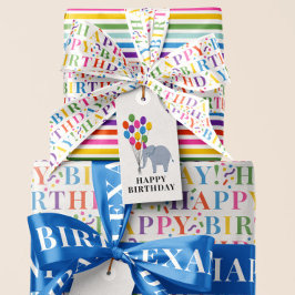 Olifant met Verjaardagsballonnen Cadeaulabel