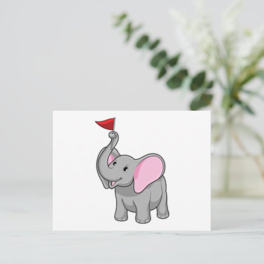 Olifant met vlag briefkaart (Staand voorkant)