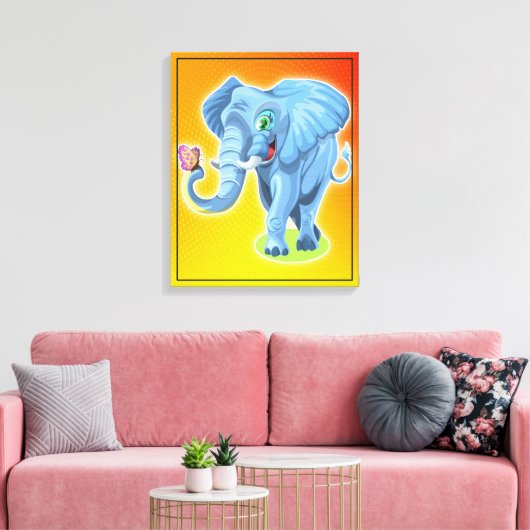 olifant met vlinder canvas afdruk (Insitu (Woonkamer))