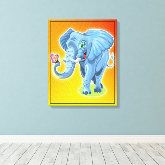 olifant met vlinder canvas afdruk (Insitu (Houten vloer))