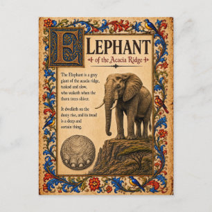 Olifant, Middeleeuwse Bestiarium Kunst Briefkaart