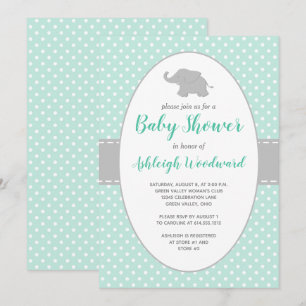 Olifant Mintgroene Grijze Stippen Baby Shower Kaart