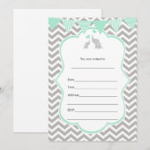 Olifant mintgroene zilveren uitnodiging (Voorkant / Achterkant)