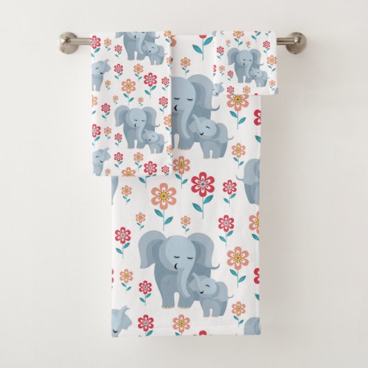 Olifant moeder, baby bloemen patroon Moederdag Bad Handdoek (Insitu)