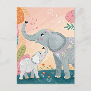 Olifant Moeder en Baby Briefkaart