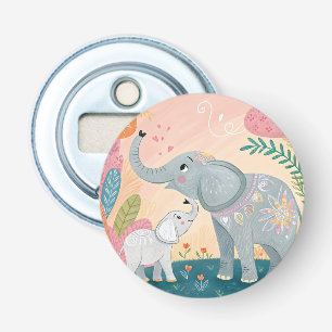 Olifant Moeder en Baby Button Flesopener