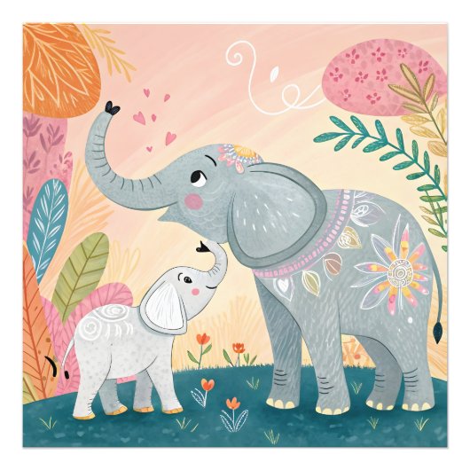 Olifant Moeder en Baby Foto Afdruk (Voorkant)